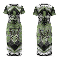 Aotearoa Iwi Ngati Raukawa Personalised Couples Matching Short Sleeve Bodycon Dress and Long Sleeve Button Shirt Maori Kowhaiwhai Pattern LT19 - Polynesian Pride