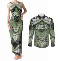 Aotearoa Iwi Ngati Raukawa Personalised Couples Matching Tank Maxi Dress and Long Sleeve Button Shirt Maori Kowhaiwhai Pattern LT19 Green - Polynesian Pride