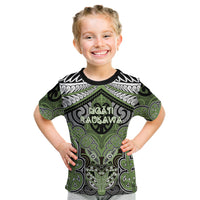 Aotearoa Iwi Ngati Raukawa Personalised Kid T Shirt Maori Kowhaiwhai Pattern LT19 Green - Polynesian Pride