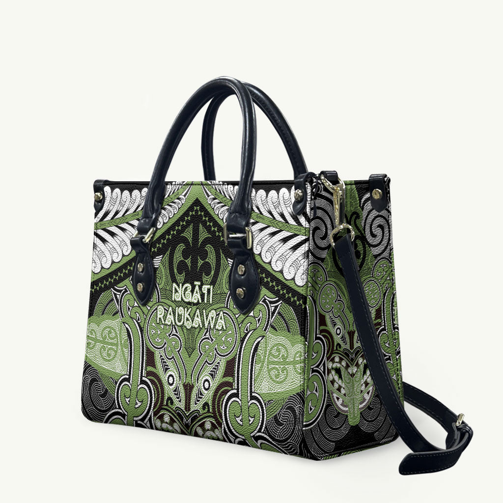 Aotearoa Iwi Ngati Raukawa Leather Bag Maori Kowhaiwhai Pattern LT19 Green - Polynesian Pride