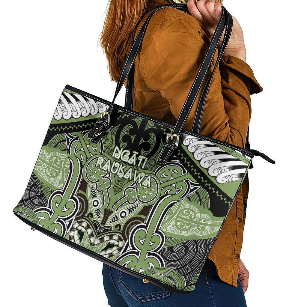 Aotearoa Iwi Ngati Raukawa Leather Tote Bag Maori Kowhaiwhai Pattern