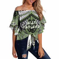 Aotearoa Iwi Ngati Raukawa Personalised Off Shoulder Wrap Waist Top Maori Kowhaiwhai Pattern LT19 Green - Polynesian Pride
