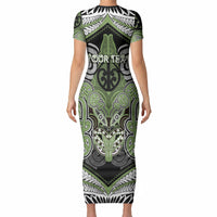Aotearoa Iwi Ngati Raukawa Personalised Short Sleeve Bodycon Dress Maori Kowhaiwhai Pattern LT19 - Polynesian Pride