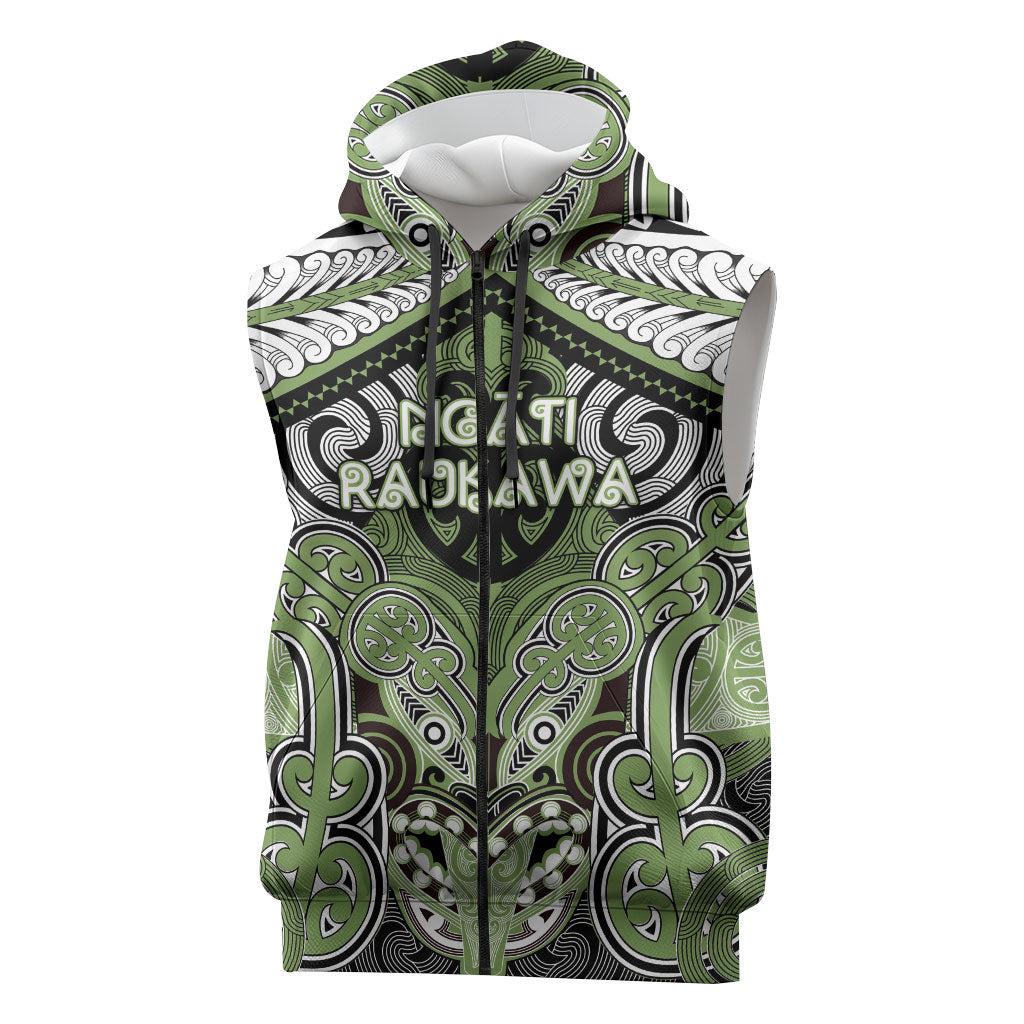 Aotearoa Iwi Ngati Raukawa Personalised Sleeveless Zip Hoodie Maori Kowhaiwhai Pattern LT19 Green - Polynesian Pride