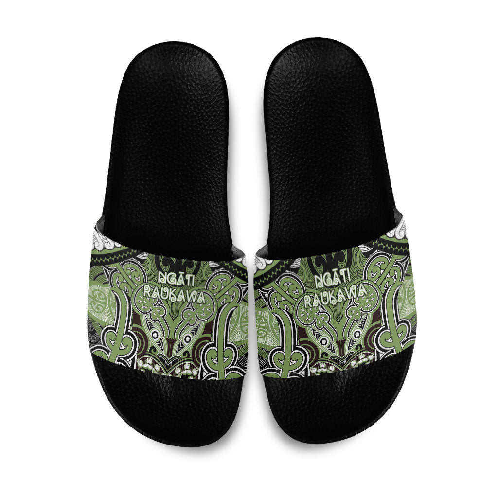 Aotearoa Iwi Ngati Raukawa Slide Sandals Maori Kowhaiwhai Pattern LT19 Green - Polynesian Pride