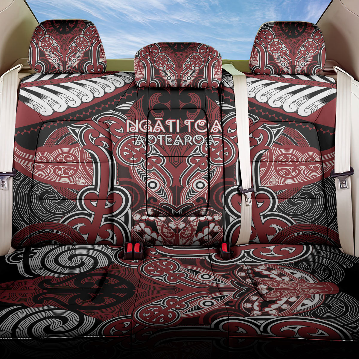 Aotearoa Iwi Ngati Toa Back Car Seat Cover Maori Kowhaiwhai Pattern LT19 One Size Red - Polynesian Pride