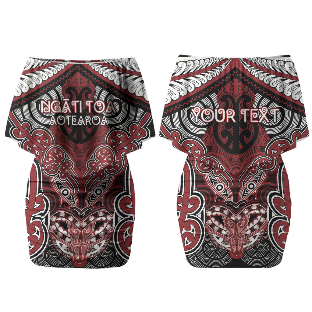 Aotearoa Iwi Ngati Toa Personalised Couples Matching Off Shoulder Short Dress and Long Sleeve Button Shirt Maori Kowhaiwhai Pattern LT19 - Polynesian Pride