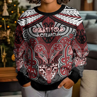 Aotearoa Iwi Ngati Toa Personalised Kid Ugly Christmas Sweater Maori Kowhaiwhai Pattern LT19 - Polynesian Pride