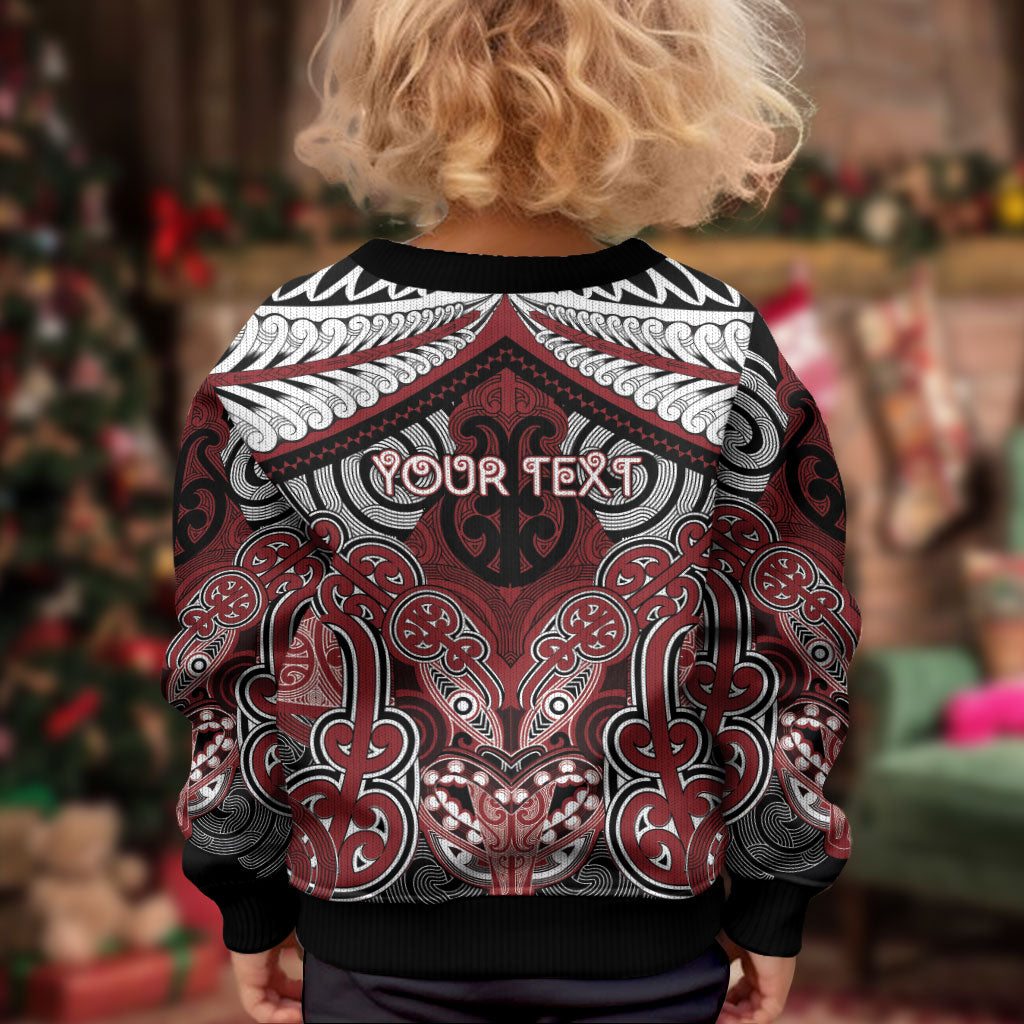 Aotearoa Iwi Ngati Toa Personalised Kid Ugly Christmas Sweater Maori Kowhaiwhai Pattern LT19 - Polynesian Pride