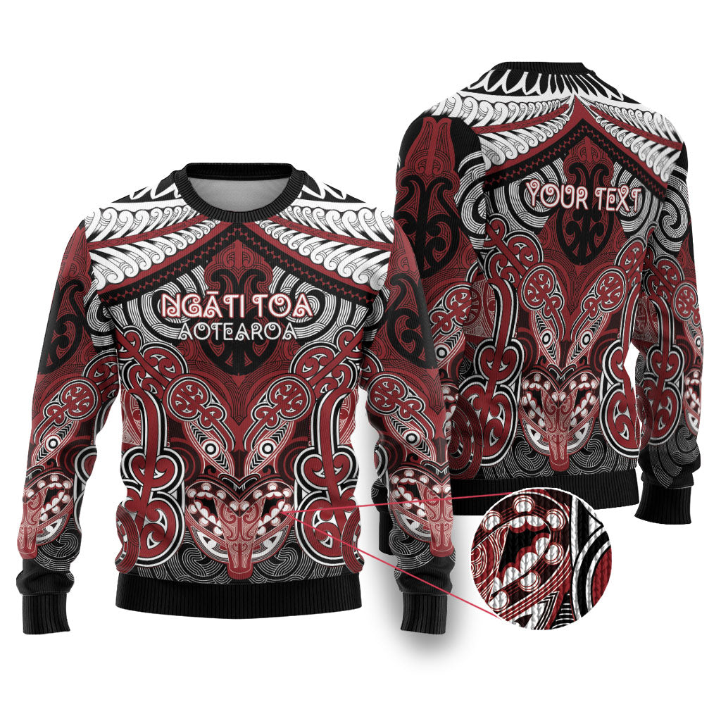 Aotearoa Iwi Ngati Toa Personalised Ugly Christmas Sweater Maori Kowhaiwhai Pattern