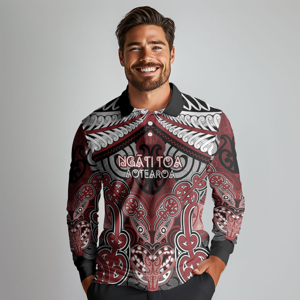 Aotearoa Iwi Ngati Toa Personalised Long Sleeve Polo Shirt Maori Kowhaiwhai Pattern