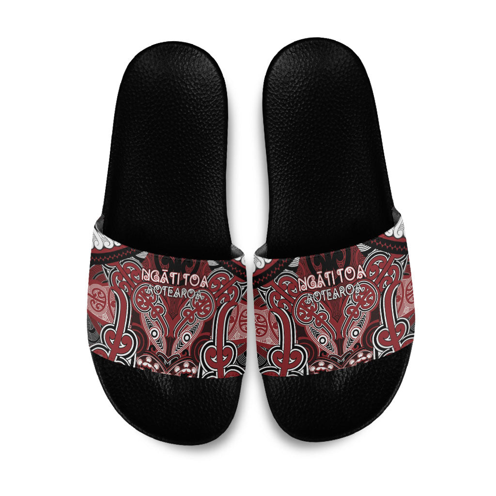 Aotearoa Iwi Ngati Toa Slide Sandals Maori Kowhaiwhai Pattern LT19 Red - Polynesian Pride