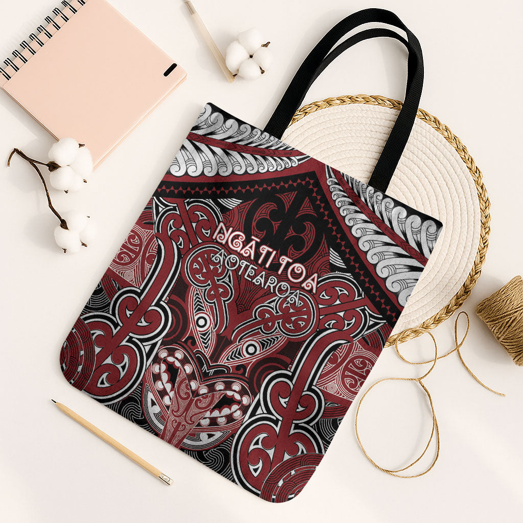 Aotearoa Iwi Ngati Toa Tote Bag Maori Kowhaiwhai Pattern LT19 Black Strap One Size Red - Polynesian Pride