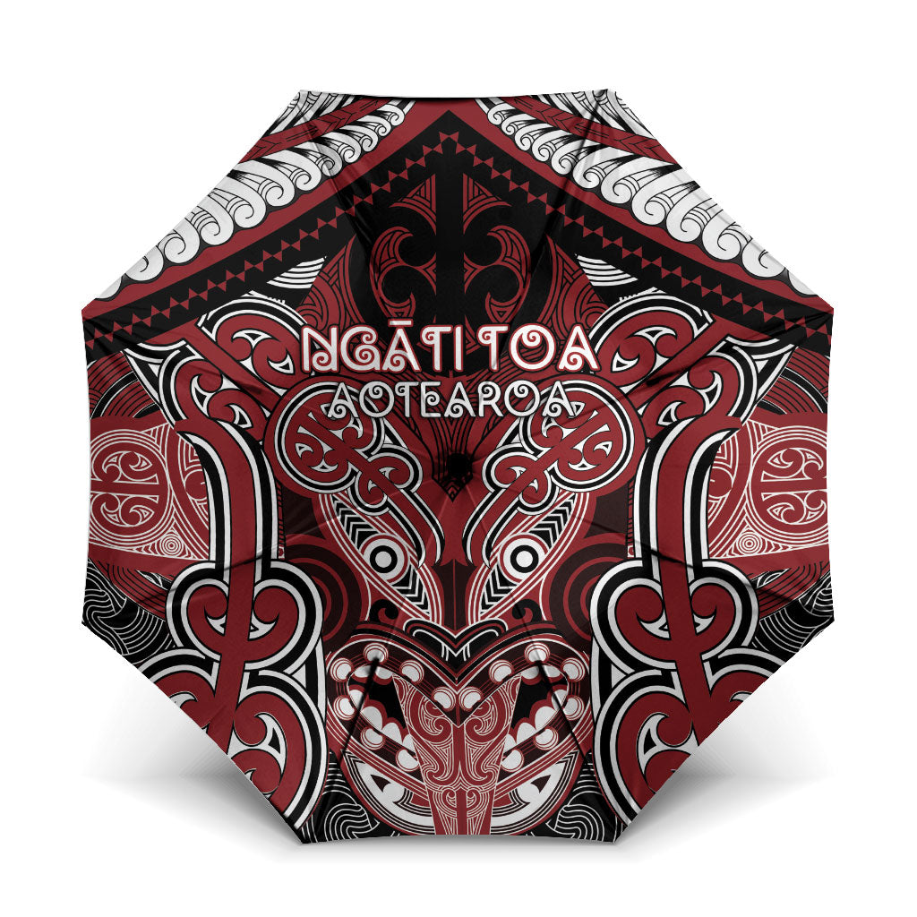 Aotearoa Iwi Ngati Toa Umbrella Maori Kowhaiwhai Pattern LT19 One Size Folded 11.42 inch Opened Diameter 37.4 inch Red - Polynesian Pride