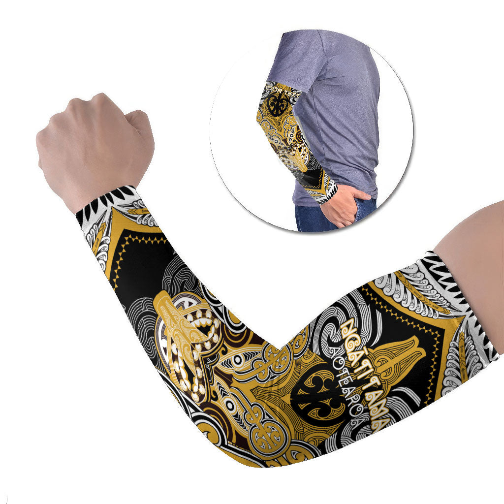 Aotearoa Iwi Ngati Tama Personalised Arm Sleeves Maori Kowhaiwhai Pattern LT19 Set of 2 Yellow - Polynesian Pride
