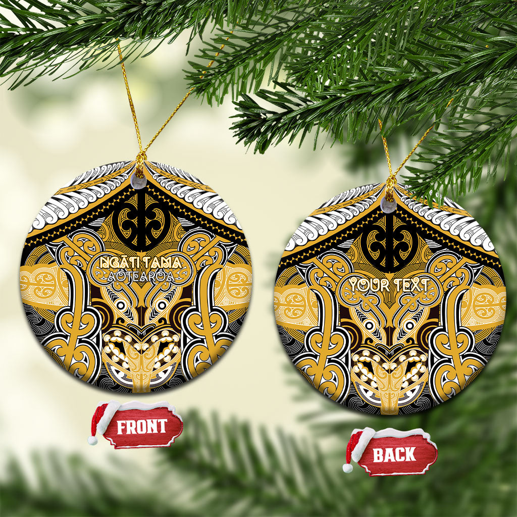 Aotearoa Iwi Ngati Tama Personalised Ceramic Ornament Maori Kowhaiwhai Pattern LT19 Circle Yellow - Polynesian Pride