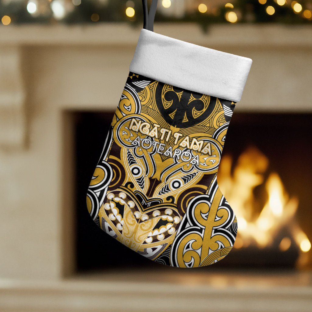 Aotearoa Iwi Ngati Tama Personalised Christmas Stocking Maori Kowhaiwhai Pattern LT19 Set of 2 Yellow - Polynesian Pride