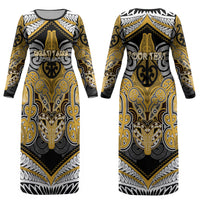 Aotearoa Iwi Ngati Tama Personalised Couples Matching Long Sleeve Bodycon Dress and Long Sleeve Button Shirt Maori Kowhaiwhai Pattern LT19 - Polynesian Pride