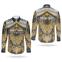 Aotearoa Iwi Ngati Tama Personalised Couples Matching Off Shoulder Maxi Dress and Long Sleeve Button Shirt Maori Kowhaiwhai Pattern LT19 - Polynesian Pride