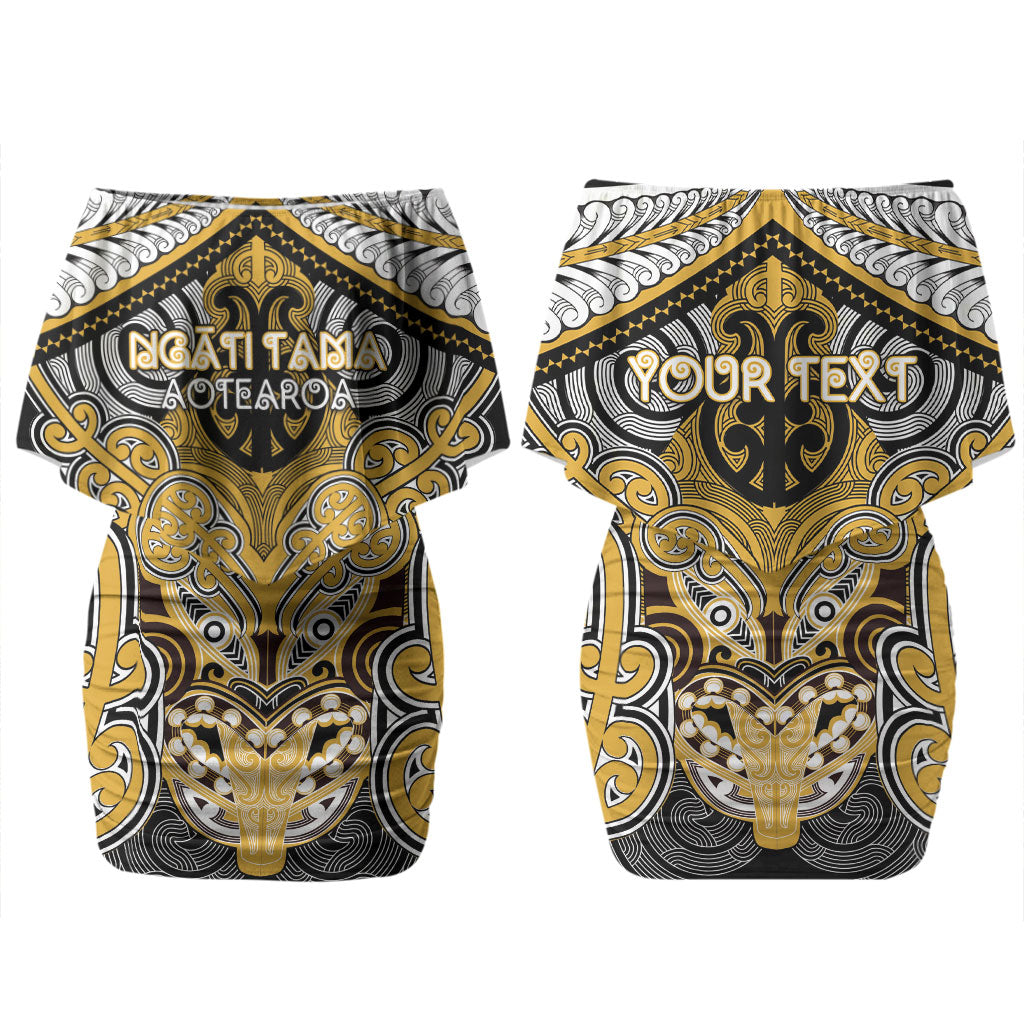 Aotearoa Iwi Ngati Tama Personalised Couples Matching Off Shoulder Short Dress and Hawaiian Shirt Maori Kowhaiwhai Pattern LT19 - Polynesian Pride