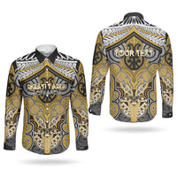 Aotearoa Iwi Ngati Tama Personalised Couples Matching Off Shoulder Short Dress and Long Sleeve Button Shirt Maori Kowhaiwhai Pattern LT19 - Polynesian Pride