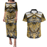 Aotearoa Iwi Ngati Tama Personalised Couples Matching Puletasi and Hawaiian Shirt Maori Kowhaiwhai Pattern LT19 Yellow - Polynesian Pride