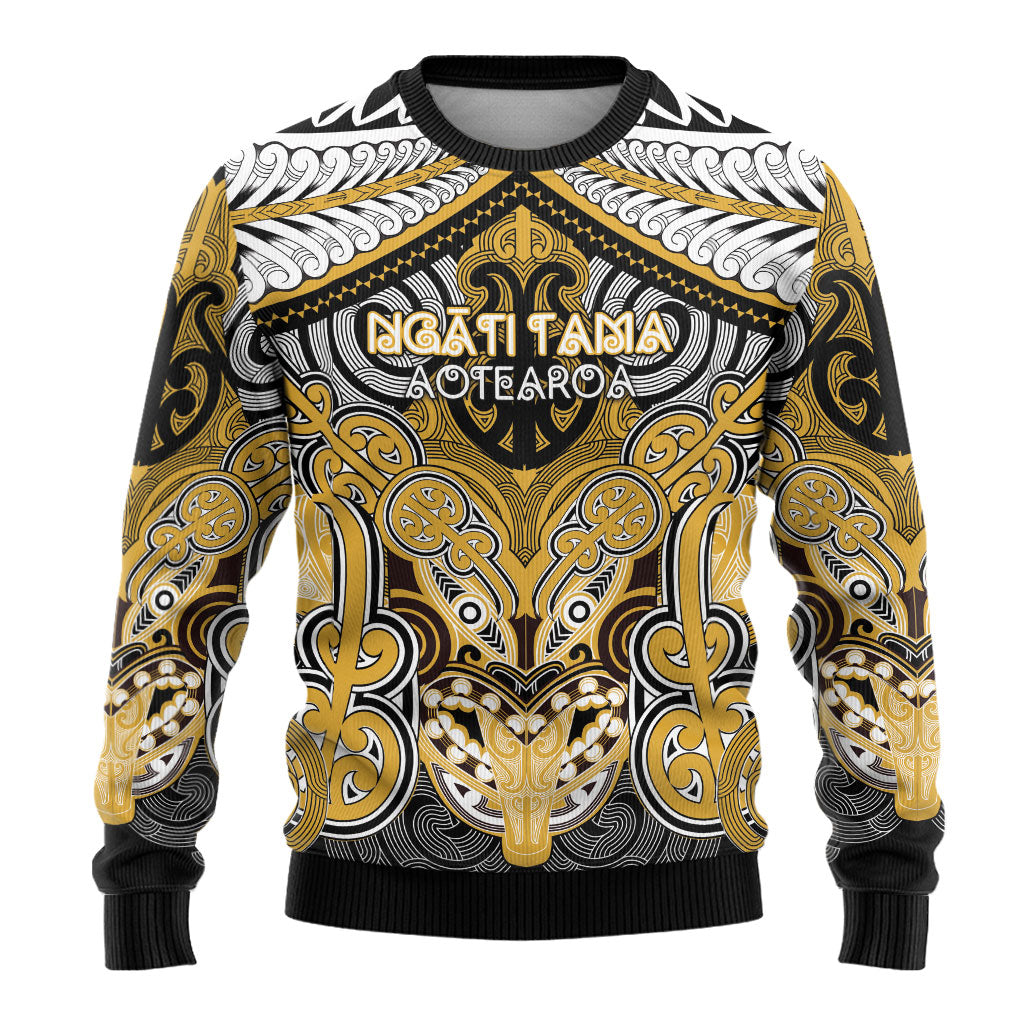 Aotearoa Iwi Ngati Tama Personalised Ugly Christmas Sweater Maori Kowhaiwhai Pattern