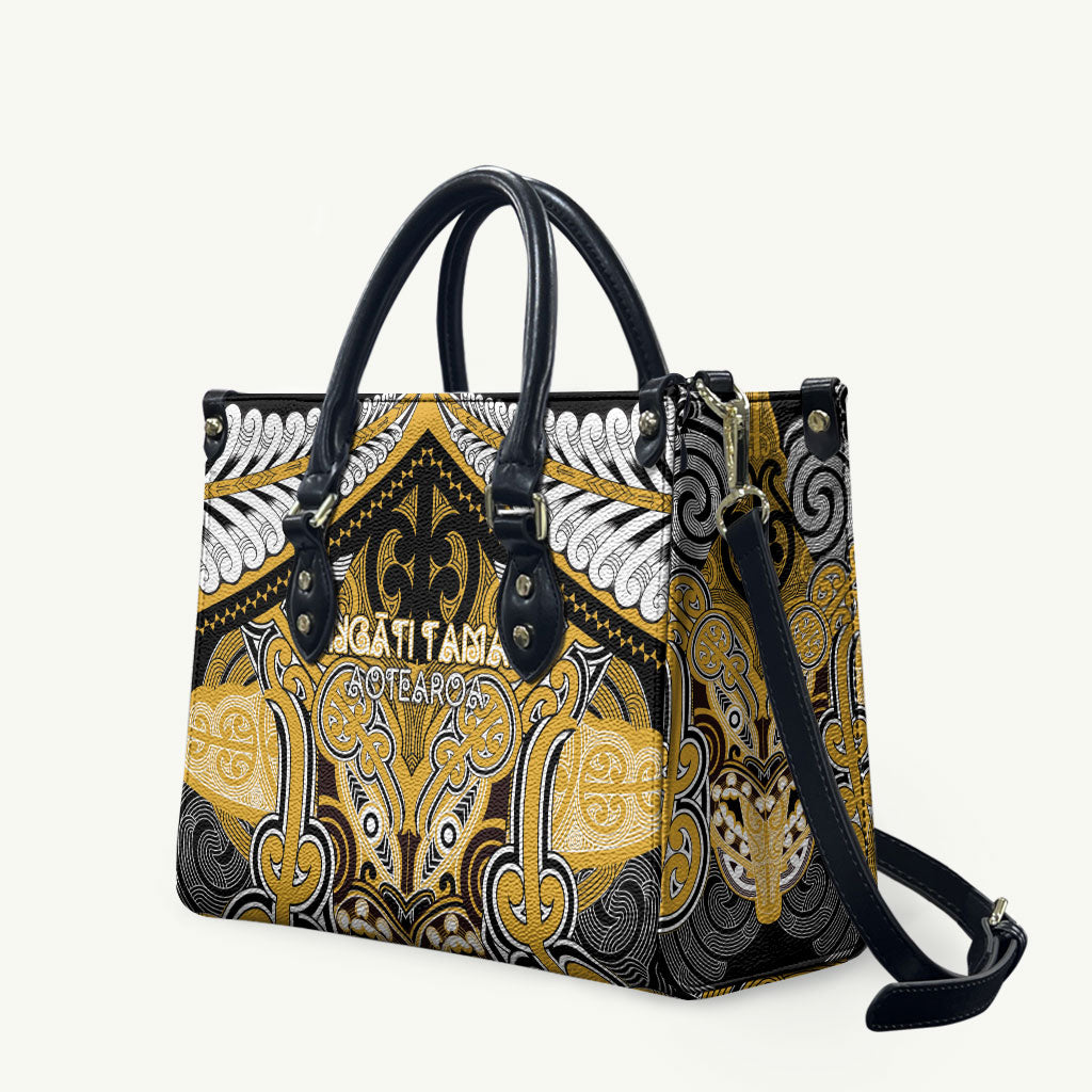 Aotearoa Iwi Ngati Tama Leather Bag Maori Kowhaiwhai Pattern LT19 Yellow - Polynesian Pride