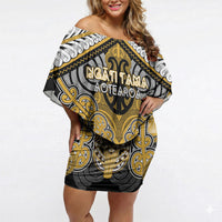Aotearoa Iwi Ngati Tama Personalised Off Shoulder Short Dress Maori Kowhaiwhai Pattern LT19 Women Yellow - Polynesian Pride