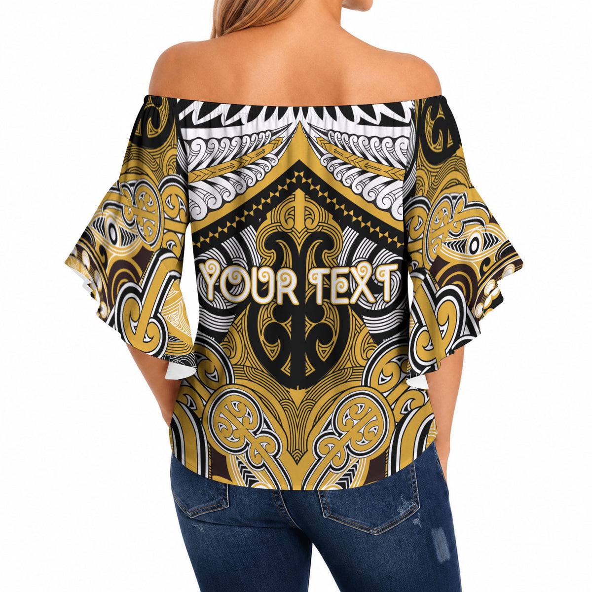 Aotearoa Iwi Ngati Tama Personalised Off Shoulder Wrap Waist Top Maori Kowhaiwhai Pattern LT19 - Polynesian Pride