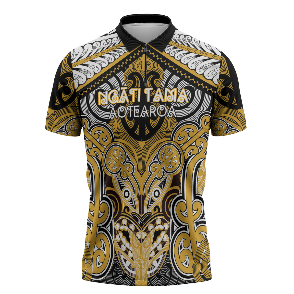 Aotearoa Iwi Ngati Tama Personalised Zipper Polo Shirt Maori Kowhaiwhai Pattern LT19 Yellow - Polynesian Pride
