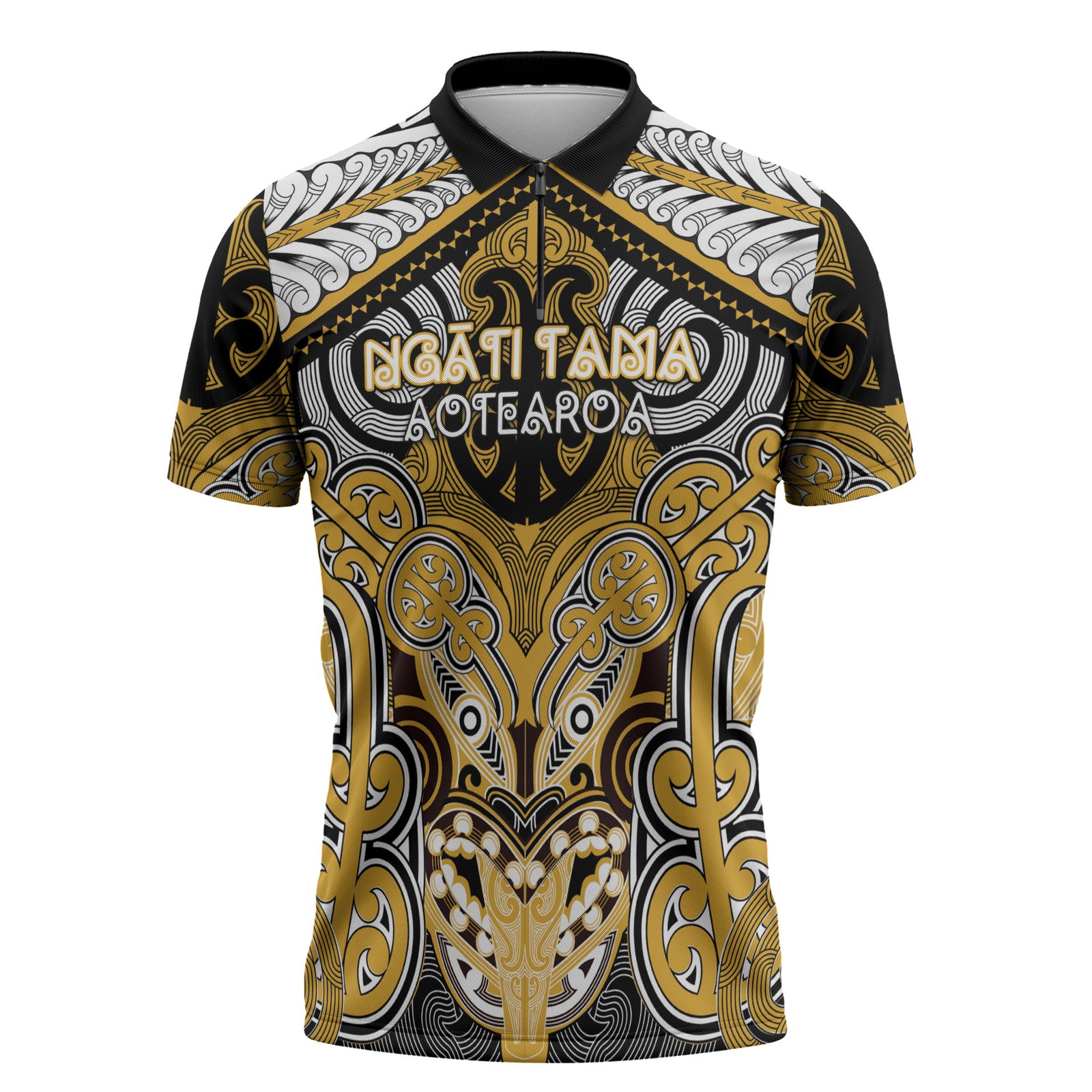 Aotearoa Iwi Ngati Tama Personalised Zipper Polo Shirt Maori Kowhaiwhai Pattern LT19 Yellow - Polynesian Pride