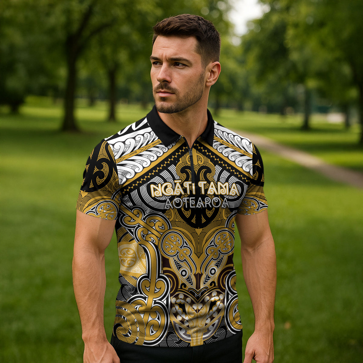 Aotearoa Iwi Ngati Tama Personalised Zipper Polo Shirt Maori Kowhaiwhai Pattern LT19 - Polynesian Pride