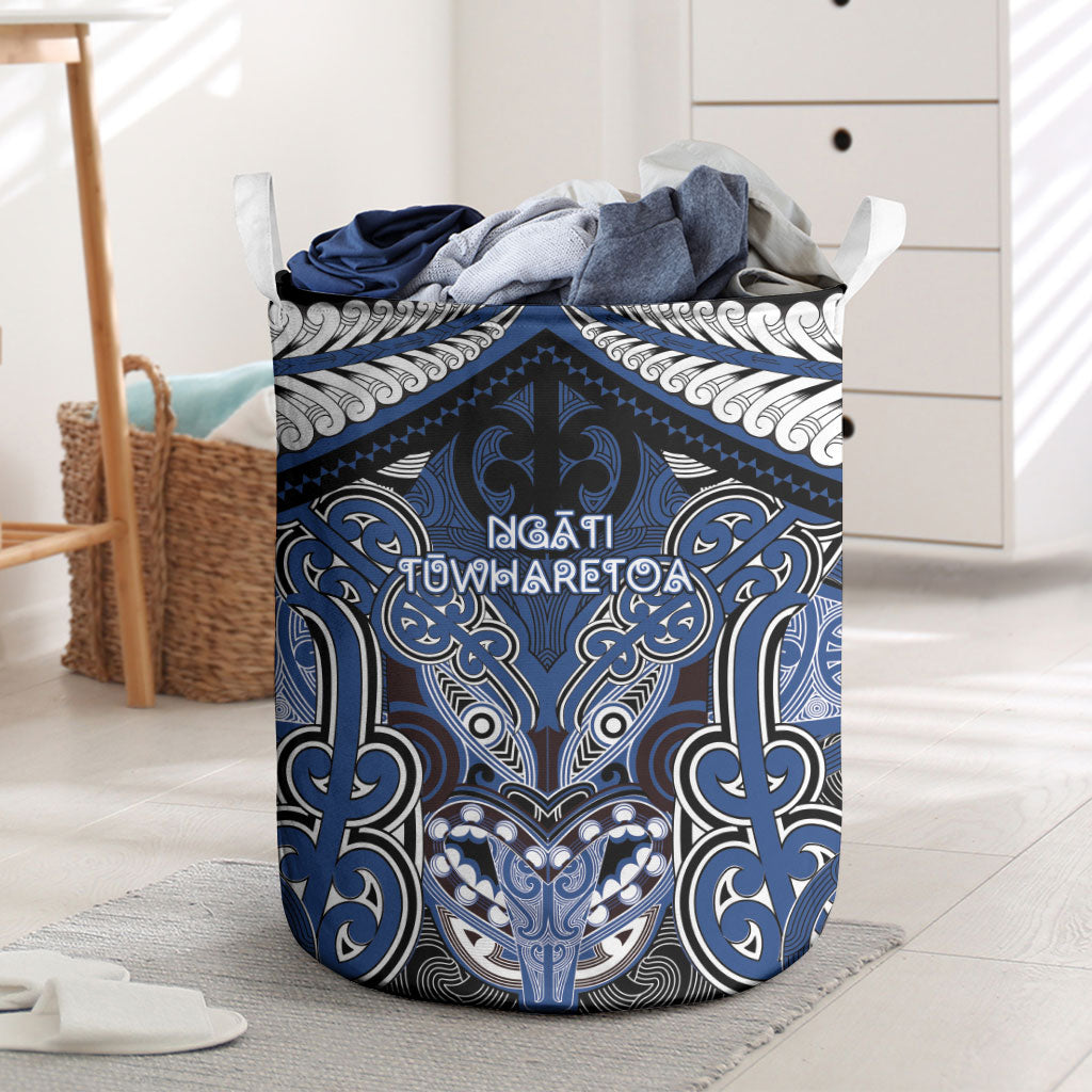 Aotearoa Iwi Ngati Tuwharetoa Laundry Basket Maori Kowhaiwhai Pattern LT19 Blue - Polynesian Pride