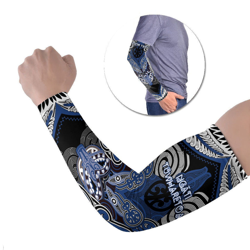 Aotearoa Iwi Ngati Tuwharetoa Personalised Arm Sleeves Maori Kowhaiwhai Pattern LT19 Set of 2 Blue - Polynesian Pride