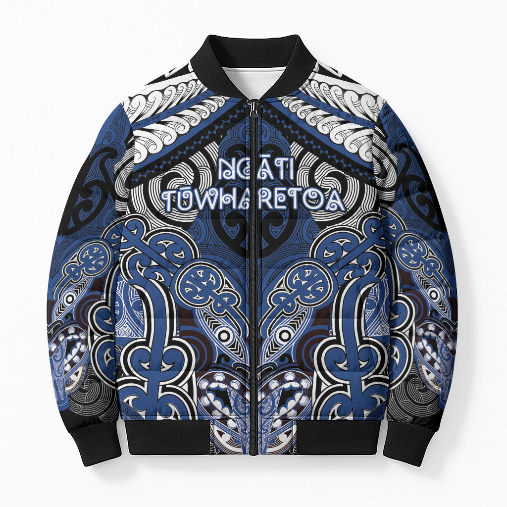 Aotearoa Iwi Ngati Tuwharetoa Personalised Bomber Puffer Jacket Maori Kowhaiwhai Pattern LT19 Unisex Blue - Polynesian Pride