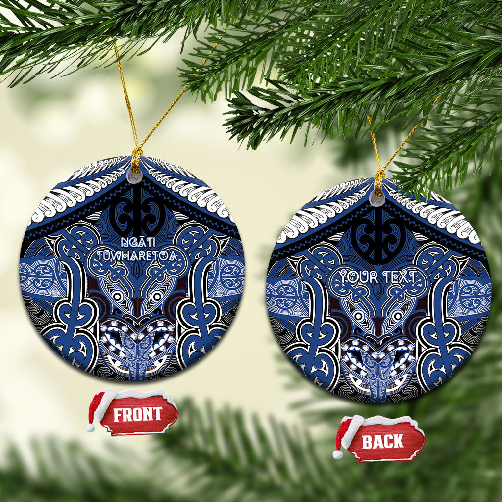 Aotearoa Iwi Ngati Tuwharetoa Personalised Ceramic Ornament Maori Kowhaiwhai Pattern LT19 Circle Blue - Polynesian Pride