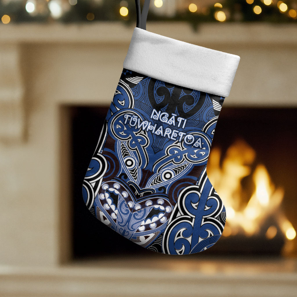 Aotearoa Iwi Ngati Tuwharetoa Personalised Christmas Stocking Maori Kowhaiwhai Pattern LT19 Set of 2 Blue - Polynesian Pride