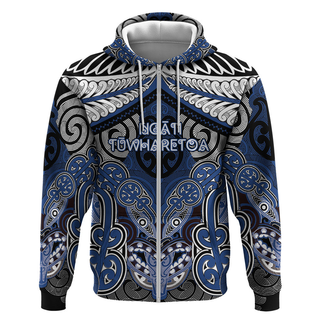 Aotearoa Iwi Ngati Tuwharetoa Personalised Hoodie Maori Kowhaiwhai Pattern LT19 Zip Hoodie Blue - Polynesian Pride