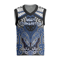 Aotearoa Iwi Ngati Tuwharetoa Personalised Christmas Knitted V-Neck Vest Maori Kowhaiwhai Pattern LT19 Blue - Polynesian Pride