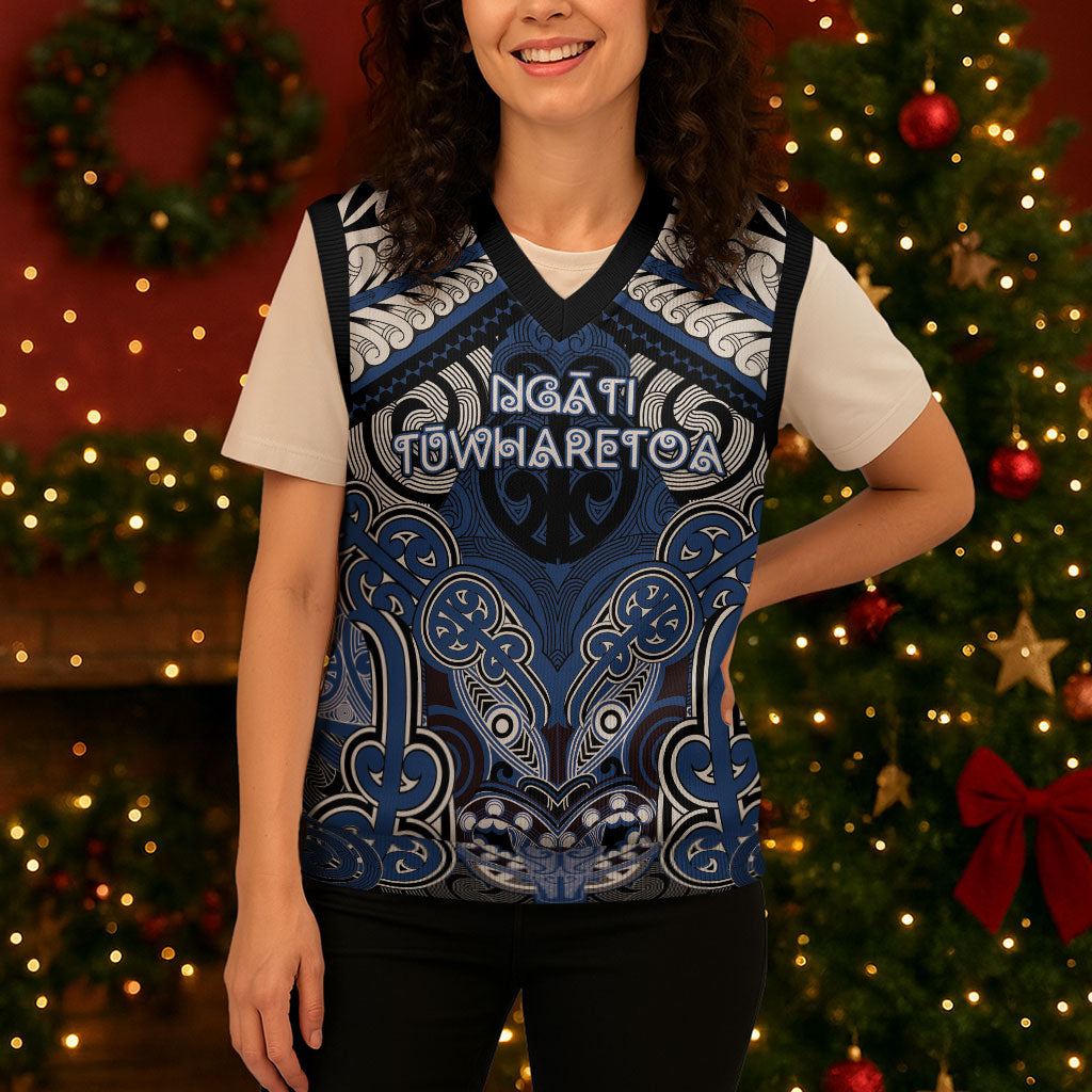 Aotearoa Iwi Ngati Tuwharetoa Personalised Christmas Knitted V-Neck Vest Maori Kowhaiwhai Pattern LT19 - Polynesian Pride