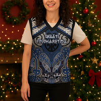 Aotearoa Iwi Ngati Tuwharetoa Personalised Christmas Knitted V-Neck Vest Maori Kowhaiwhai Pattern LT19 - Polynesian Pride