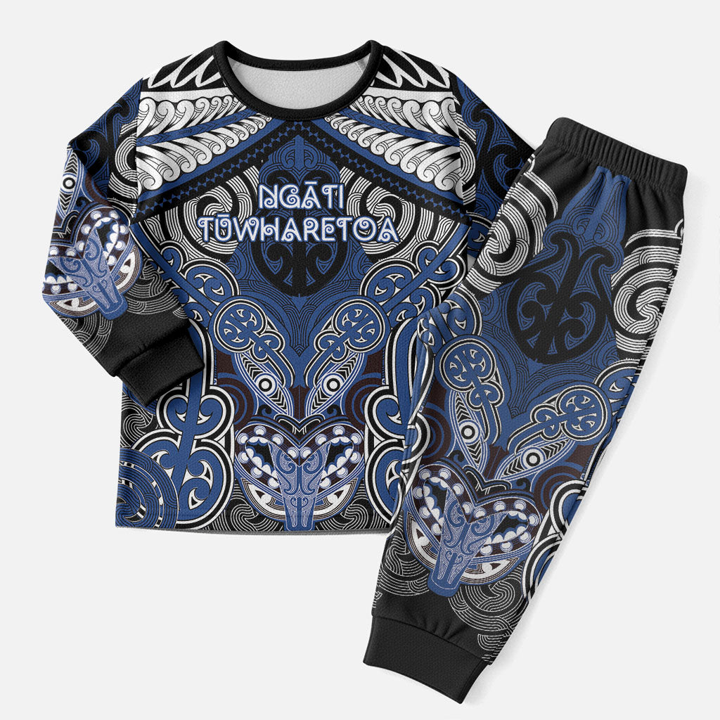 Aotearoa Iwi Ngati Tuwharetoa Personalised Christmas Pajama Set Maori Kowhaiwhai Pattern LT19 Men Blue - Polynesian Pride