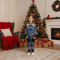 Aotearoa Iwi Ngati Tuwharetoa Personalised Christmas Pajama Set Maori Kowhaiwhai Pattern LT19 Kid Blue - Polynesian Pride