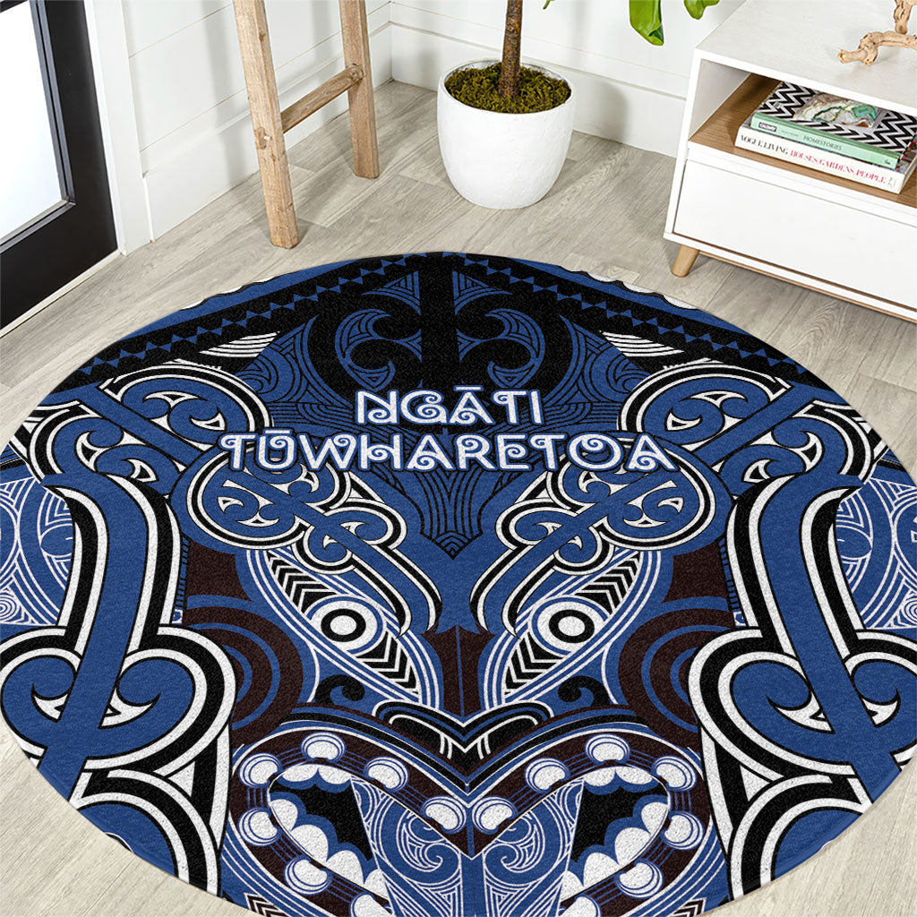 Aotearoa Iwi Ngati Tuwharetoa Round Carpet Maori Kowhaiwhai Pattern LT19 Blue - Polynesian Pride