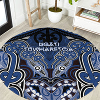 Aotearoa Iwi Ngati Tuwharetoa Round Carpet Maori Kowhaiwhai Pattern LT19 Blue - Polynesian Pride