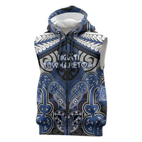 Aotearoa Iwi Ngati Tuwharetoa Personalised Sleeveless Zip Hoodie Maori Kowhaiwhai Pattern LT19 Blue - Polynesian Pride
