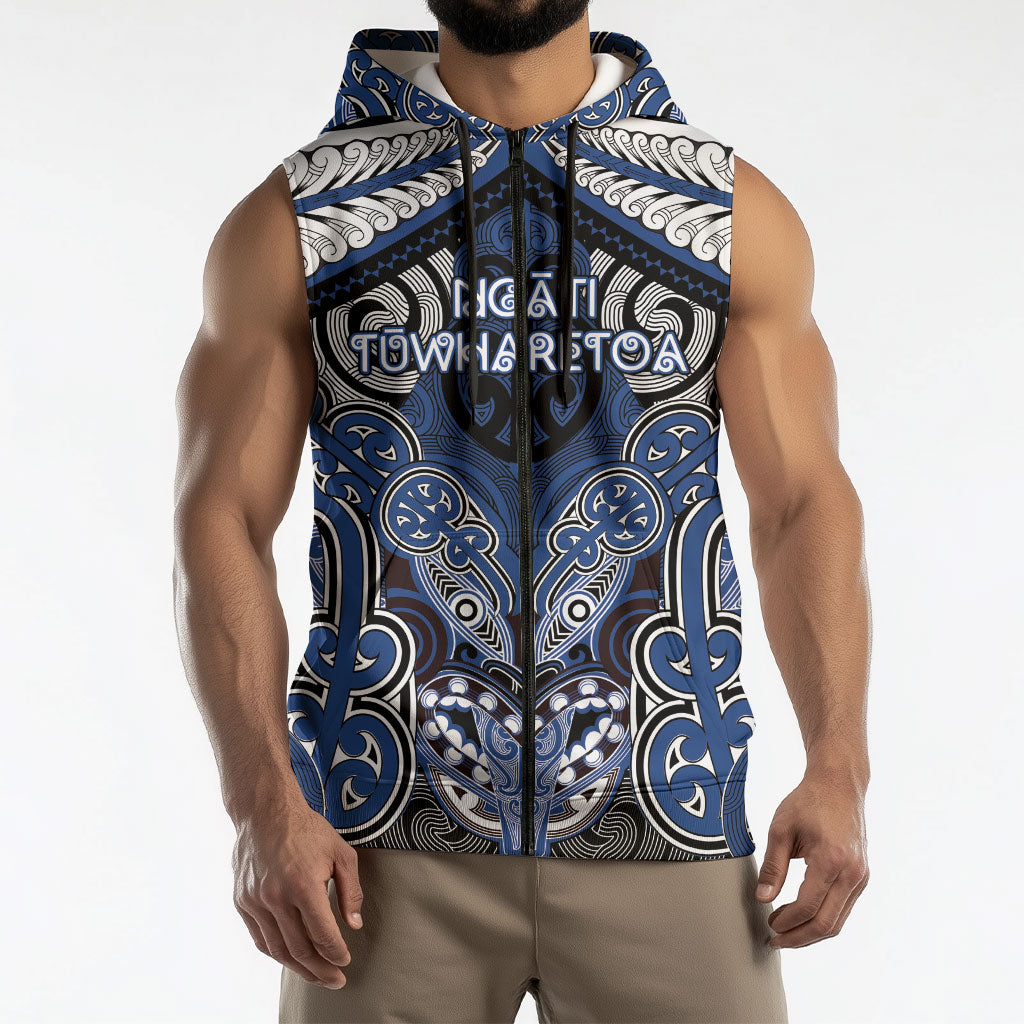 Aotearoa Iwi Ngati Tuwharetoa Personalised Sleeveless Zip Hoodie Maori Kowhaiwhai Pattern LT19 - Polynesian Pride