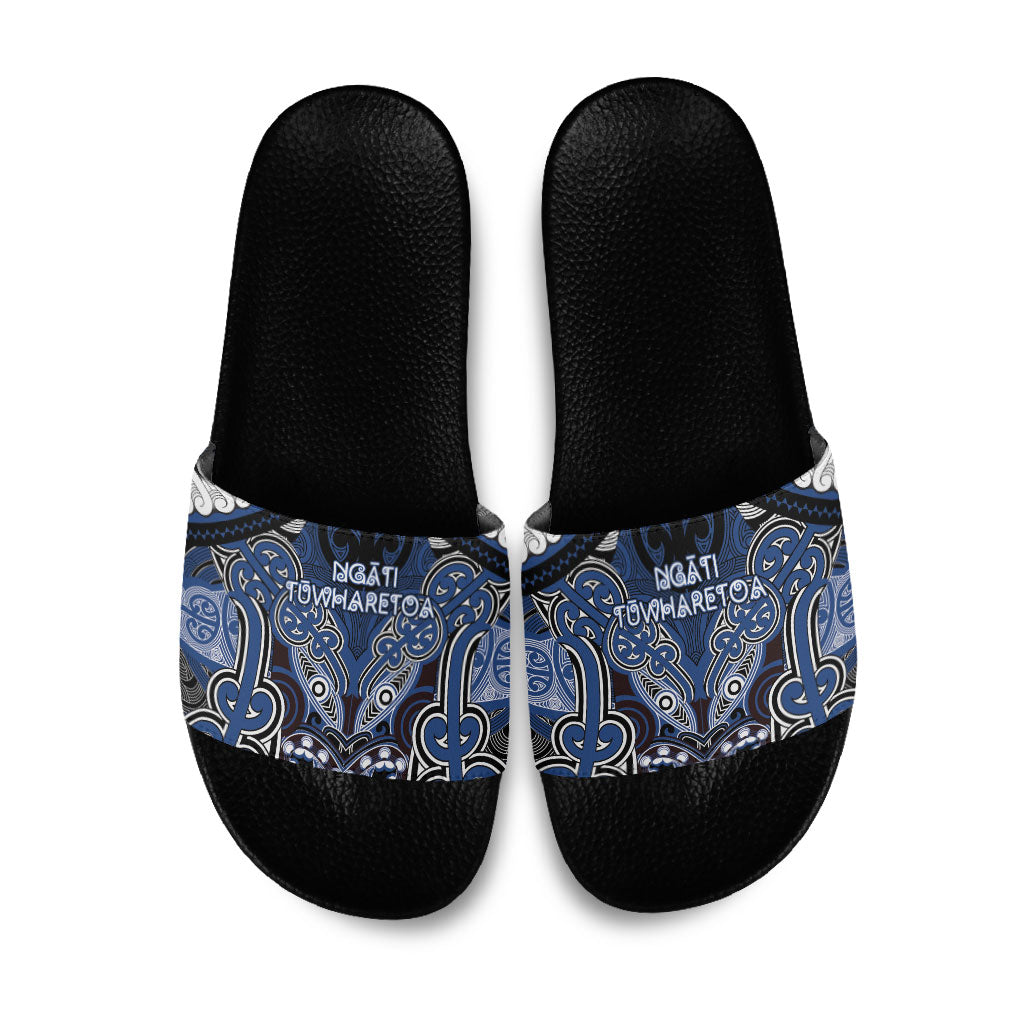 Aotearoa Iwi Ngati Tuwharetoa Slide Sandals Maori Kowhaiwhai Pattern LT19 Blue - Polynesian Pride