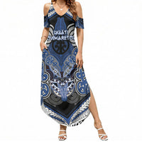 Aotearoa Iwi Ngati Tuwharetoa Personalised Summer Maxi Dress Maori Kowhaiwhai Pattern LT19 Women Blue - Polynesian Pride